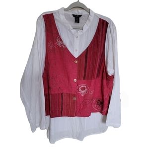 🆕️ Vintage T & Company Moroccan Inspired Gauze Button Down Blouse w/ Fau